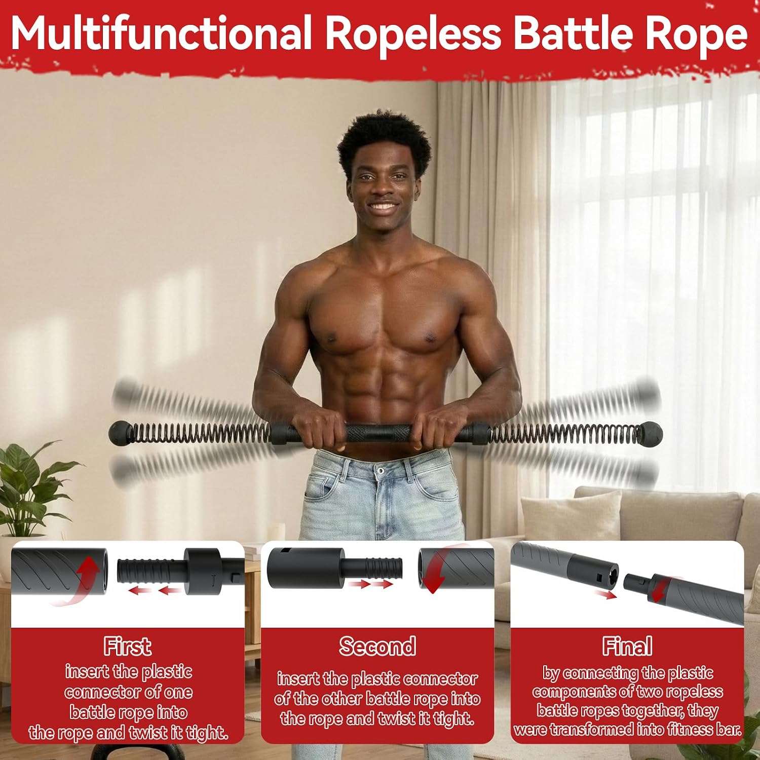 Crossfit Training Gear - 2-in-1 Upgraded Cordless Battle Rope Power